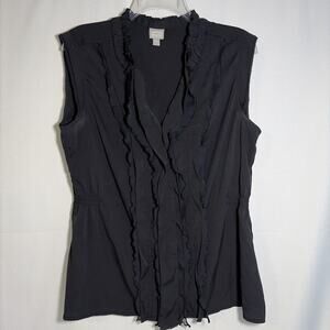 Converse One Star Women's Sleeveless Ruffle Front Black Button Blouse XL